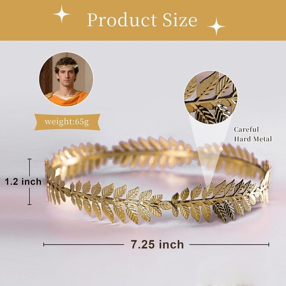 Women\'s Roman Emperor Crown Laurel Wreath Gold Leaf Headband Toga Caesar